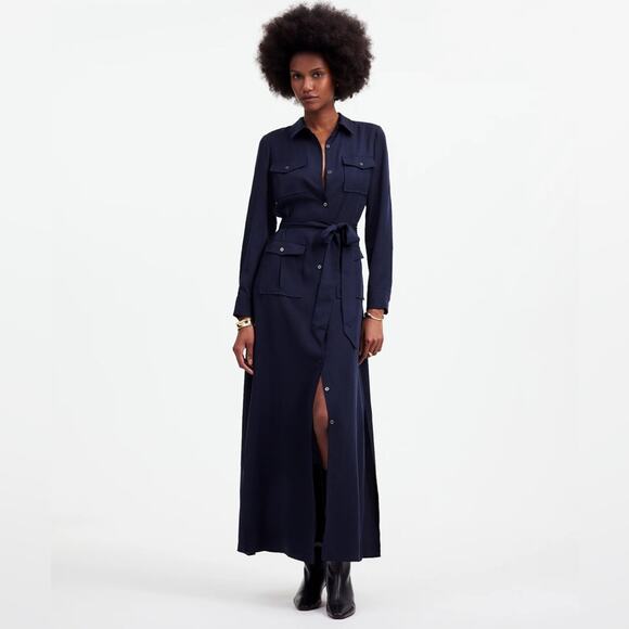 Madewell NWT Utility Tie-Waist Maxi Shirtdress in Navy Blue Size XXS - Picture 1 of 12